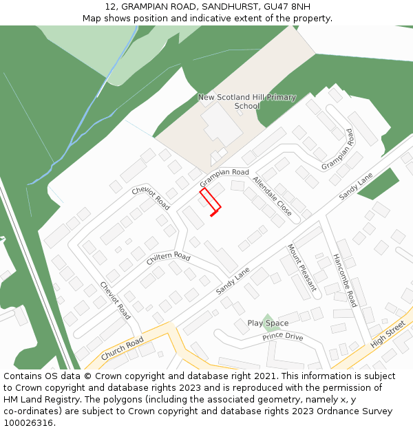 12, GRAMPIAN ROAD, SANDHURST, GU47 8NH: Location map and indicative extent of plot