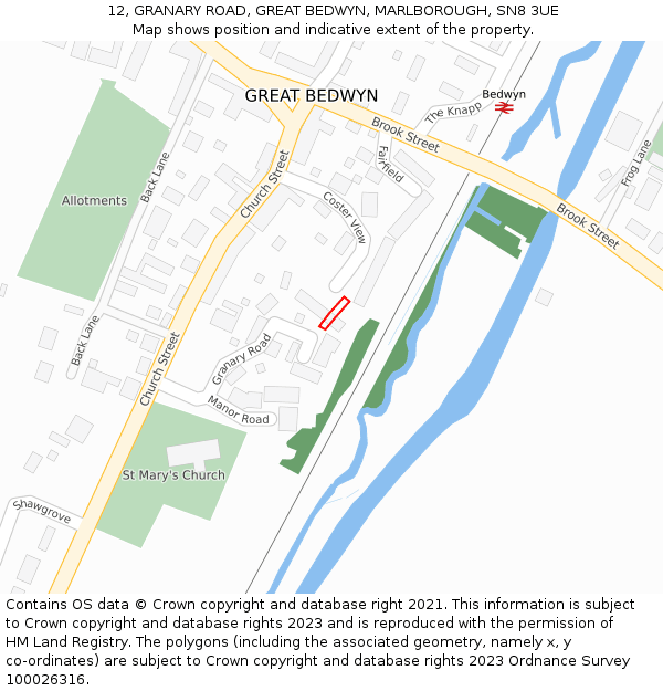 12, GRANARY ROAD, GREAT BEDWYN, MARLBOROUGH, SN8 3UE: Location map and indicative extent of plot