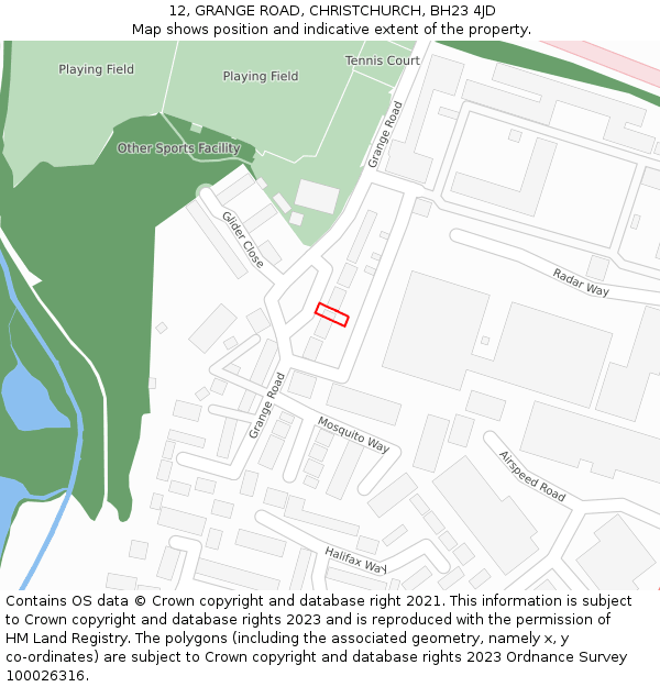 12, GRANGE ROAD, CHRISTCHURCH, BH23 4JD: Location map and indicative extent of plot