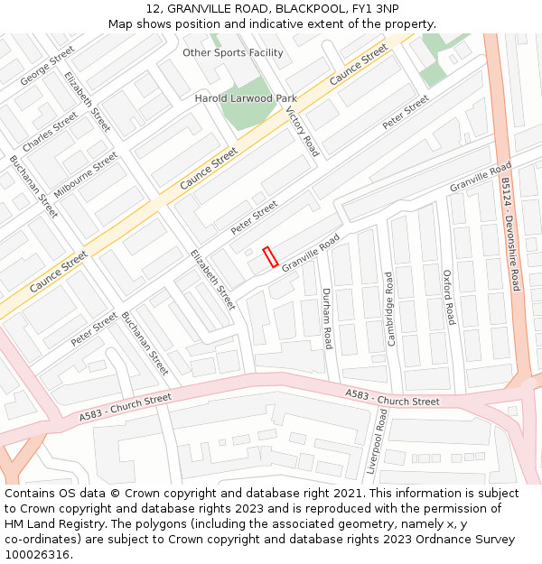 12, GRANVILLE ROAD, BLACKPOOL, FY1 3NP: Location map and indicative extent of plot
