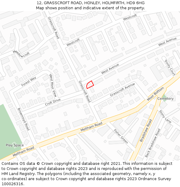 12, GRASSCROFT ROAD, HONLEY, HOLMFIRTH, HD9 6HG: Location map and indicative extent of plot