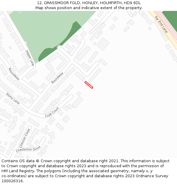 12, GRASSMOOR FOLD, HONLEY, HOLMFIRTH, HD9 6DL: Location map and indicative extent of plot