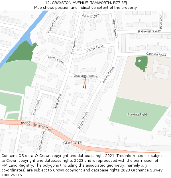 12, GRAYSTON AVENUE, TAMWORTH, B77 3EJ: Location map and indicative extent of plot
