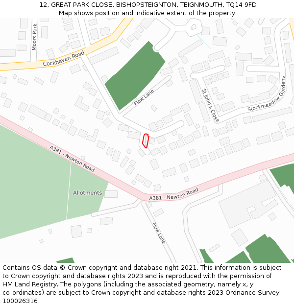 12, GREAT PARK CLOSE, BISHOPSTEIGNTON, TEIGNMOUTH, TQ14 9FD: Location map and indicative extent of plot