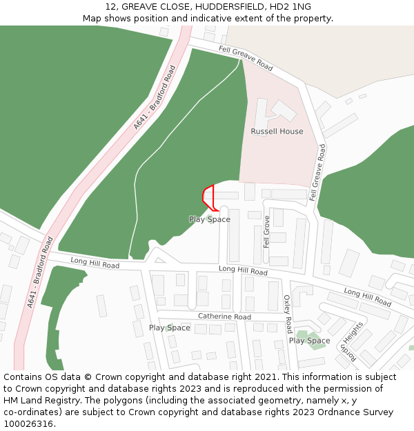 12, GREAVE CLOSE, HUDDERSFIELD, HD2 1NG: Location map and indicative extent of plot