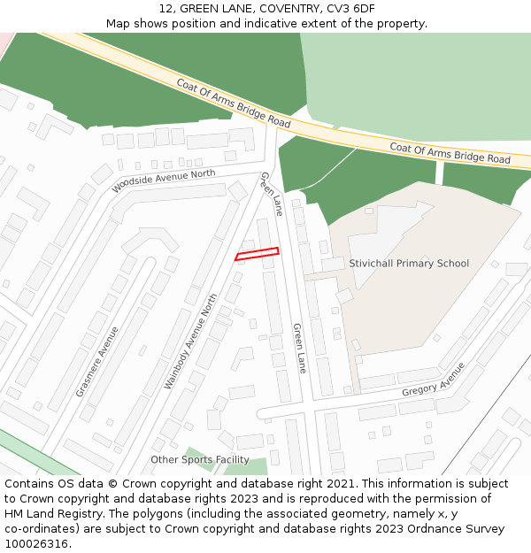 12, GREEN LANE, COVENTRY, CV3 6DF: Location map and indicative extent of plot