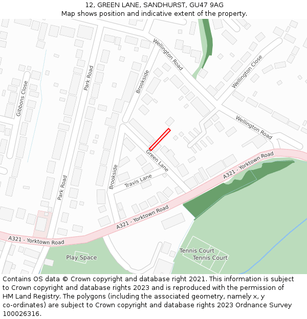 12, GREEN LANE, SANDHURST, GU47 9AG: Location map and indicative extent of plot
