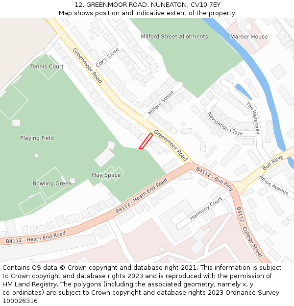 12, GREENMOOR ROAD, NUNEATON, CV10 7EY: Location map and indicative extent of plot