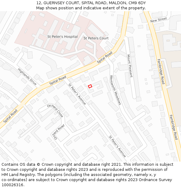 12, GUERNSEY COURT, SPITAL ROAD, MALDON, CM9 6DY: Location map and indicative extent of plot