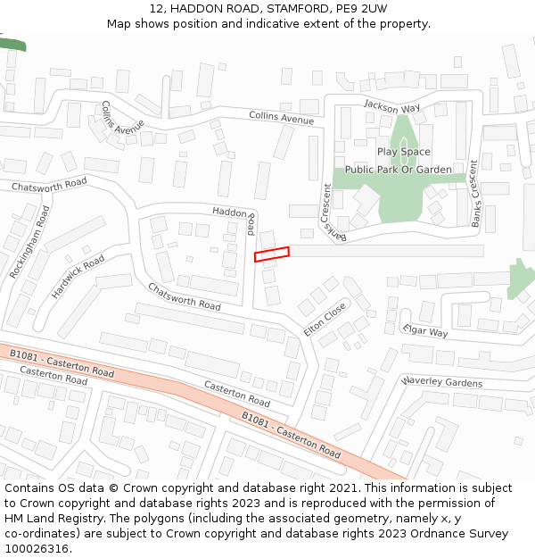 12, HADDON ROAD, STAMFORD, PE9 2UW: Location map and indicative extent of plot