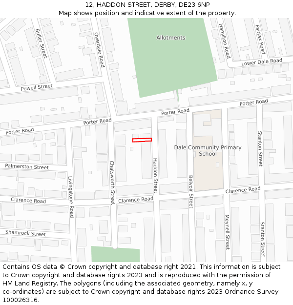 12, HADDON STREET, DERBY, DE23 6NP: Location map and indicative extent of plot