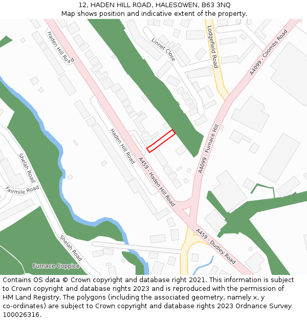 12, HADEN HILL ROAD, HALESOWEN, B63 3NQ: Location map and indicative extent of plot