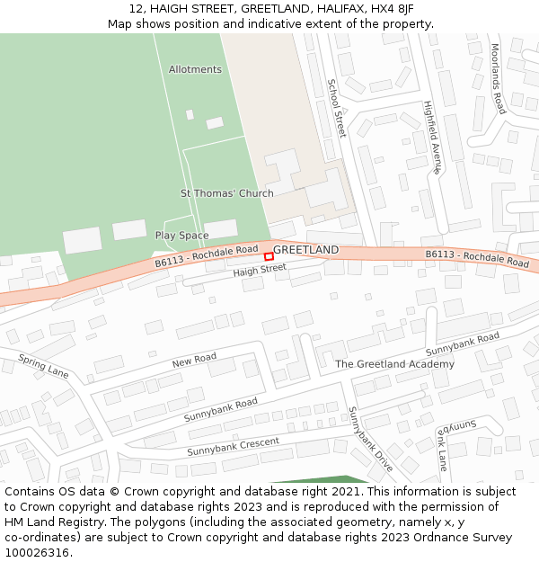12, HAIGH STREET, GREETLAND, HALIFAX, HX4 8JF: Location map and indicative extent of plot