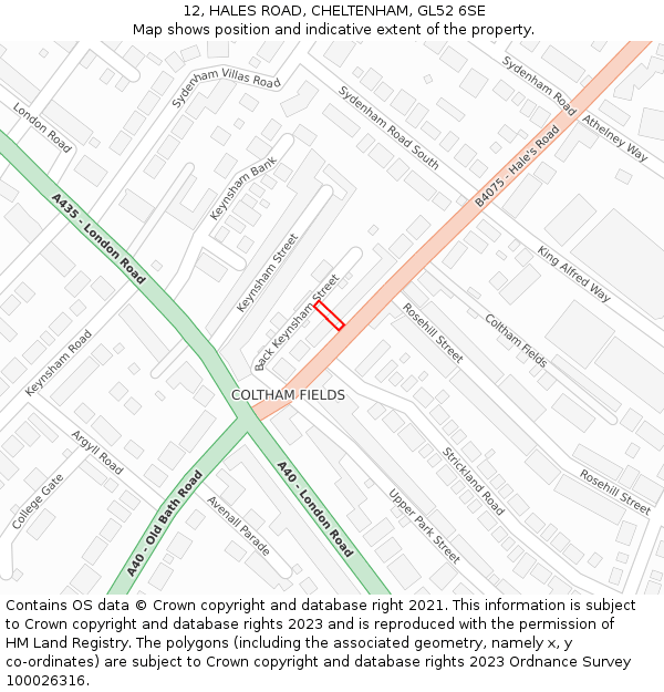 12, HALES ROAD, CHELTENHAM, GL52 6SE: Location map and indicative extent of plot