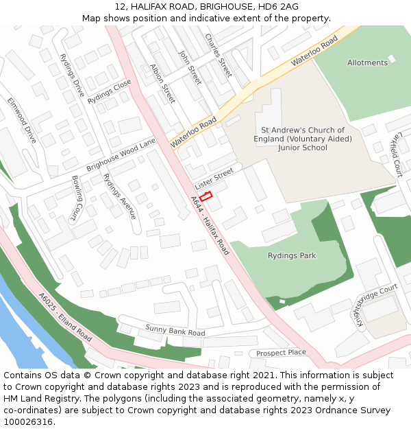 12, HALIFAX ROAD, BRIGHOUSE, HD6 2AG: Location map and indicative extent of plot