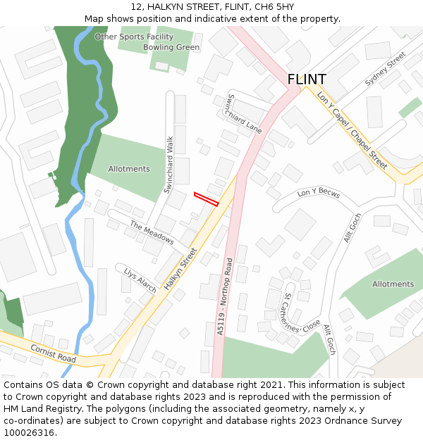 12, HALKYN STREET, FLINT, CH6 5HY: Location map and indicative extent of plot