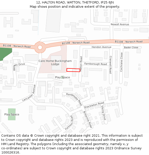 12, HALTON ROAD, WATTON, THETFORD, IP25 6JN: Location map and indicative extent of plot