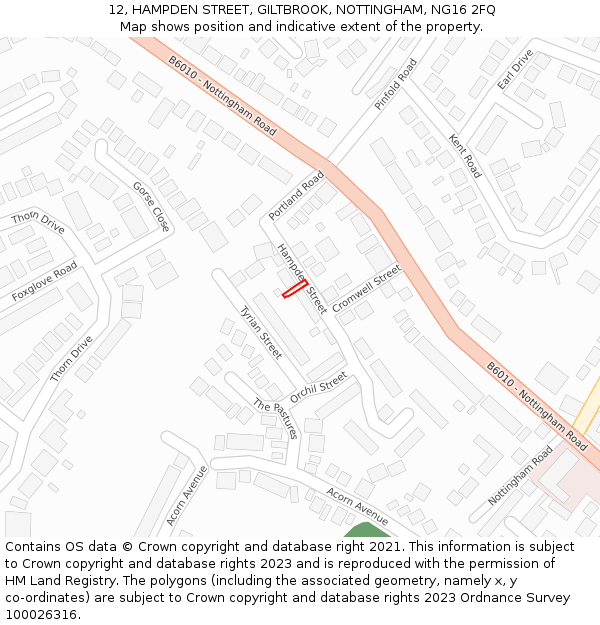 12, HAMPDEN STREET, GILTBROOK, NOTTINGHAM, NG16 2FQ: Location map and indicative extent of plot