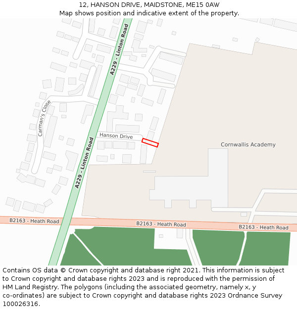 12, HANSON DRIVE, MAIDSTONE, ME15 0AW: Location map and indicative extent of plot