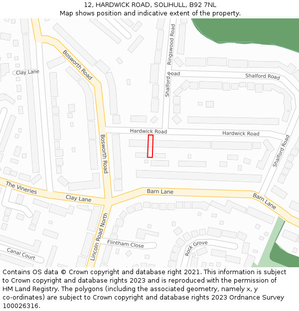 12, HARDWICK ROAD, SOLIHULL, B92 7NL: Location map and indicative extent of plot