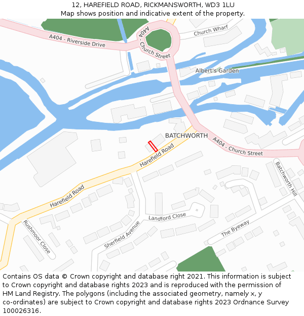 12, HAREFIELD ROAD, RICKMANSWORTH, WD3 1LU: Location map and indicative extent of plot