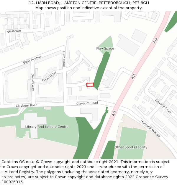 12, HARN ROAD, HAMPTON CENTRE, PETERBOROUGH, PE7 8GH: Location map and indicative extent of plot
