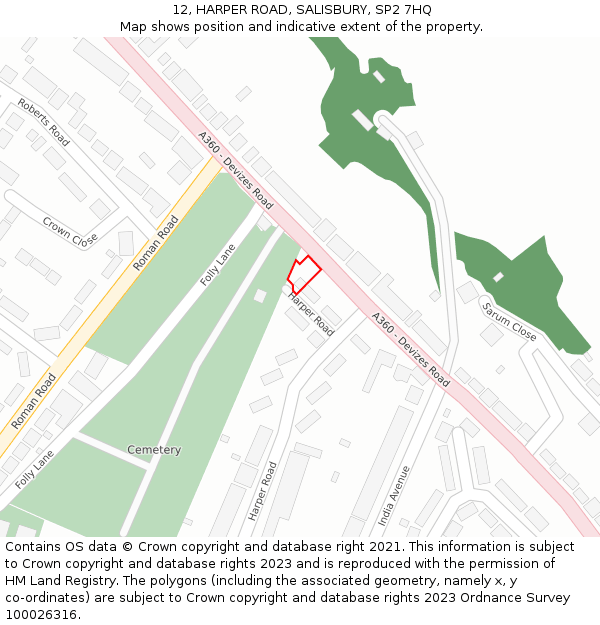 12, HARPER ROAD, SALISBURY, SP2 7HQ: Location map and indicative extent of plot