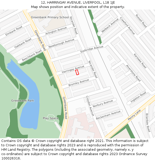 12, HARRINGAY AVENUE, LIVERPOOL, L18 1JE: Location map and indicative extent of plot