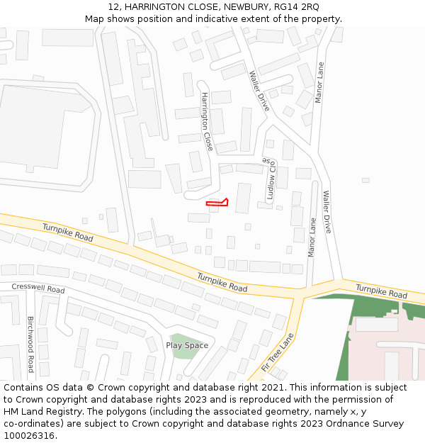 12, HARRINGTON CLOSE, NEWBURY, RG14 2RQ: Location map and indicative extent of plot
