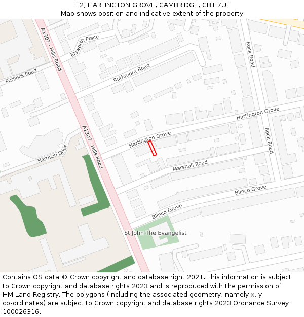 12, HARTINGTON GROVE, CAMBRIDGE, CB1 7UE: Location map and indicative extent of plot
