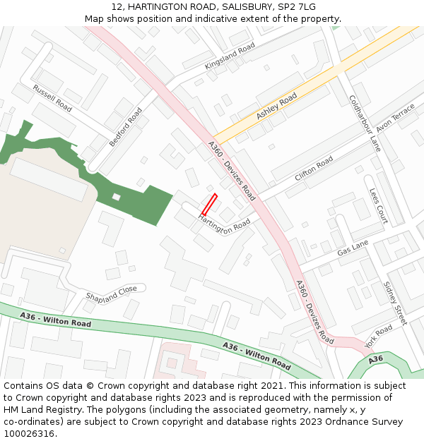 12, HARTINGTON ROAD, SALISBURY, SP2 7LG: Location map and indicative extent of plot
