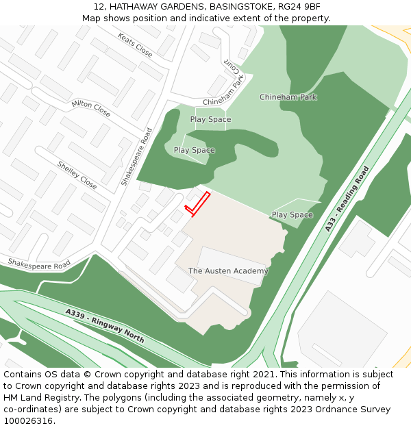 12, HATHAWAY GARDENS, BASINGSTOKE, RG24 9BF: Location map and indicative extent of plot