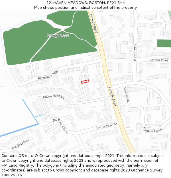 12, HAVEN MEADOWS, BOSTON, PE21 8HH: Location map and indicative extent of plot