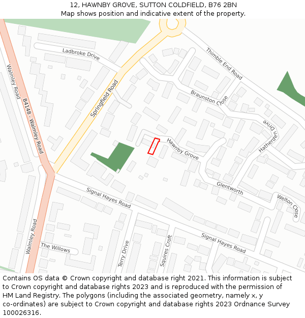 12, HAWNBY GROVE, SUTTON COLDFIELD, B76 2BN: Location map and indicative extent of plot