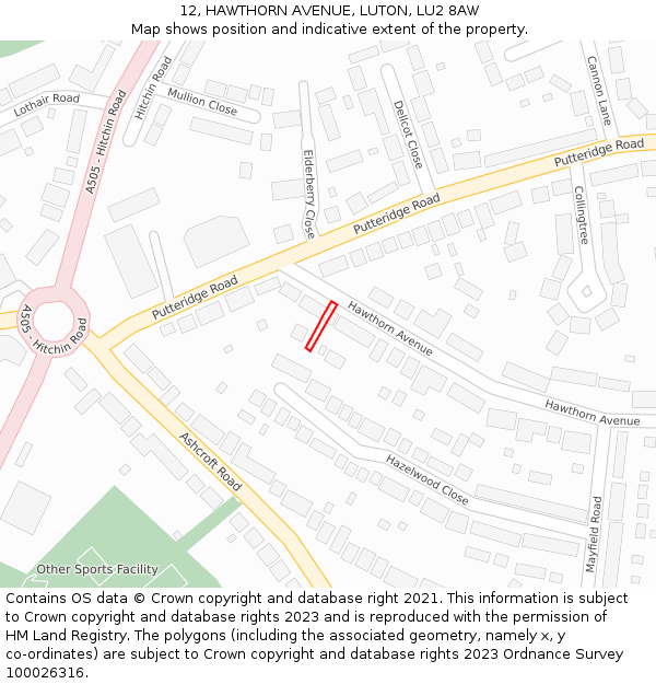 12, HAWTHORN AVENUE, LUTON, LU2 8AW: Location map and indicative extent of plot