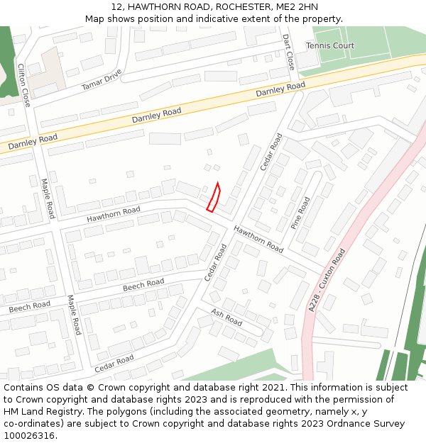 12, HAWTHORN ROAD, ROCHESTER, ME2 2HN: Location map and indicative extent of plot