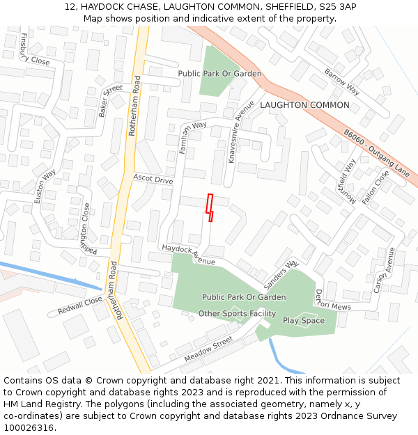 12, HAYDOCK CHASE, LAUGHTON COMMON, SHEFFIELD, S25 3AP: Location map and indicative extent of plot