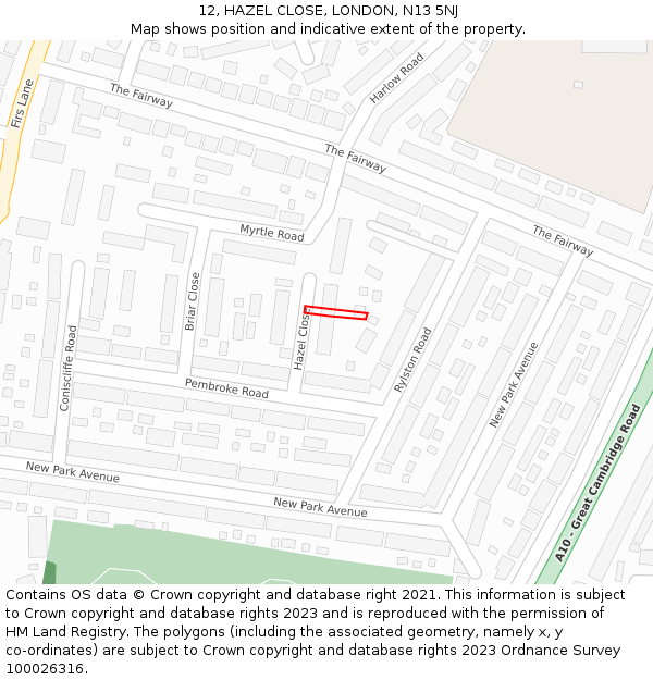 12, HAZEL CLOSE, LONDON, N13 5NJ: Location map and indicative extent of plot