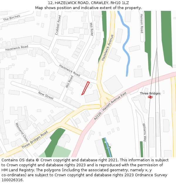 12, HAZELWICK ROAD, CRAWLEY, RH10 1LZ: Location map and indicative extent of plot
