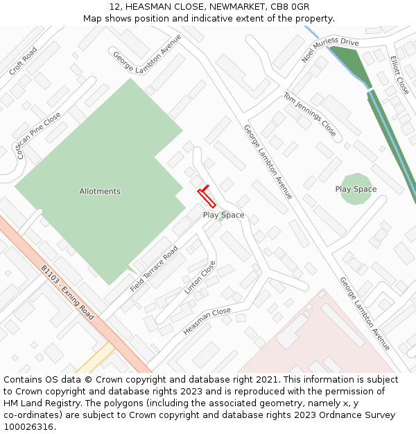 12, HEASMAN CLOSE, NEWMARKET, CB8 0GR: Location map and indicative extent of plot