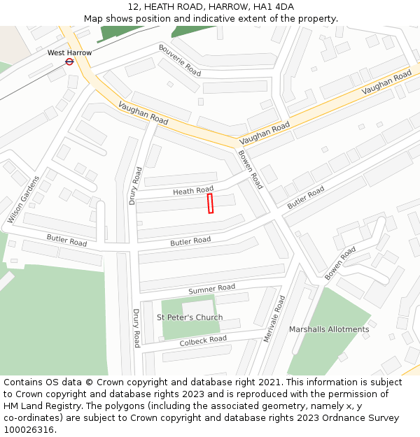 12, HEATH ROAD, HARROW, HA1 4DA: Location map and indicative extent of plot