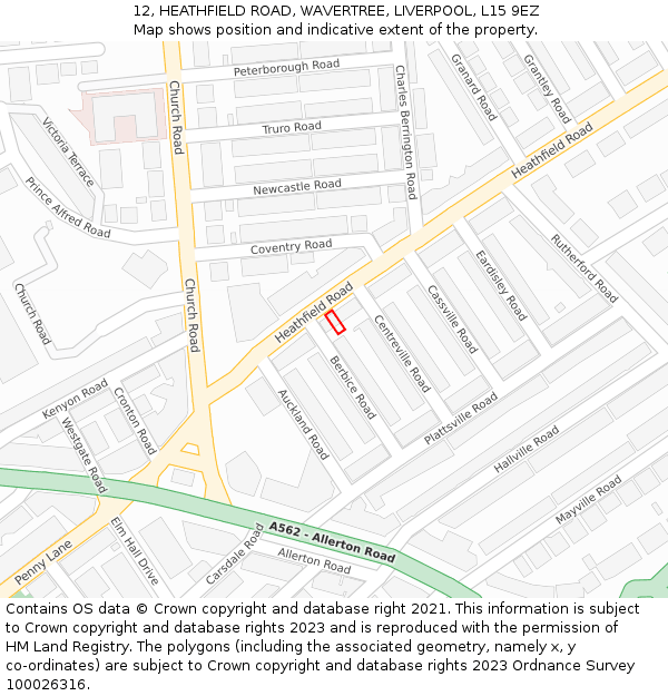 12, HEATHFIELD ROAD, WAVERTREE, LIVERPOOL, L15 9EZ: Location map and indicative extent of plot