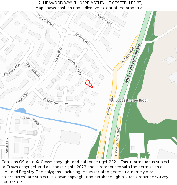 12, HEAWOOD WAY, THORPE ASTLEY, LEICESTER, LE3 3TJ: Location map and indicative extent of plot