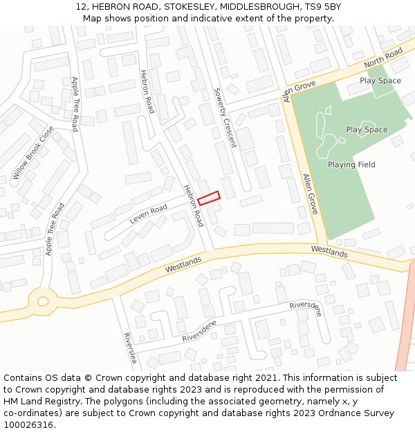 12, HEBRON ROAD, STOKESLEY, MIDDLESBROUGH, TS9 5BY: Location map and indicative extent of plot