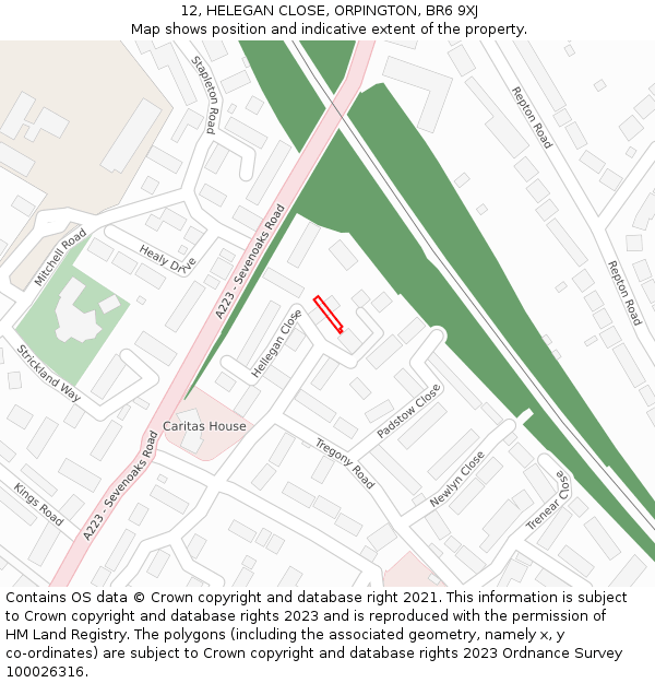 12, HELEGAN CLOSE, ORPINGTON, BR6 9XJ: Location map and indicative extent of plot