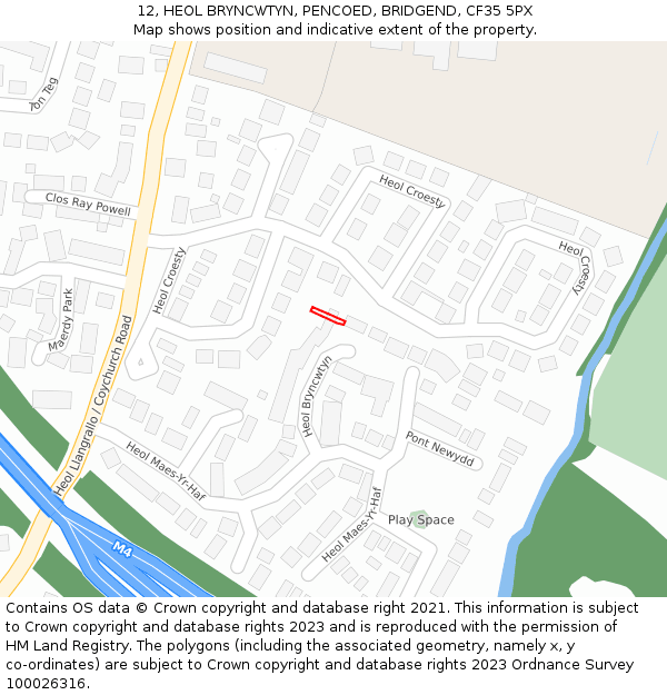12, HEOL BRYNCWTYN, PENCOED, BRIDGEND, CF35 5PX: Location map and indicative extent of plot
