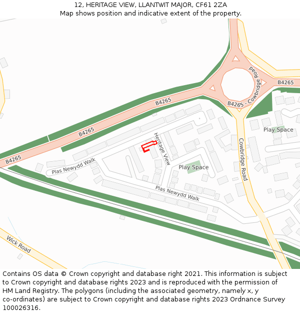 12, HERITAGE VIEW, LLANTWIT MAJOR, CF61 2ZA: Location map and indicative extent of plot