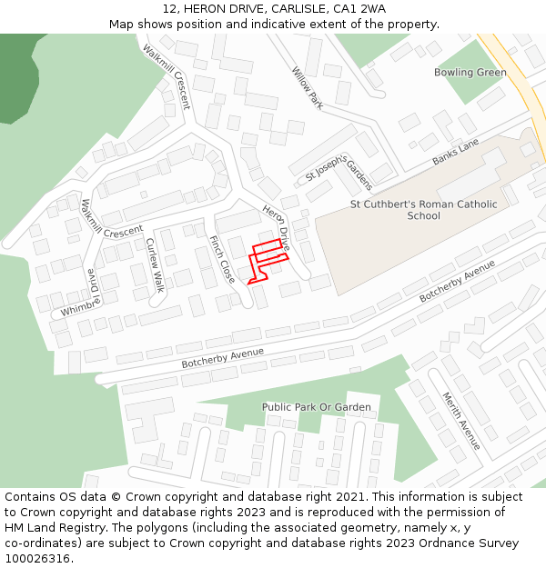 12, HERON DRIVE, CARLISLE, CA1 2WA: Location map and indicative extent of plot