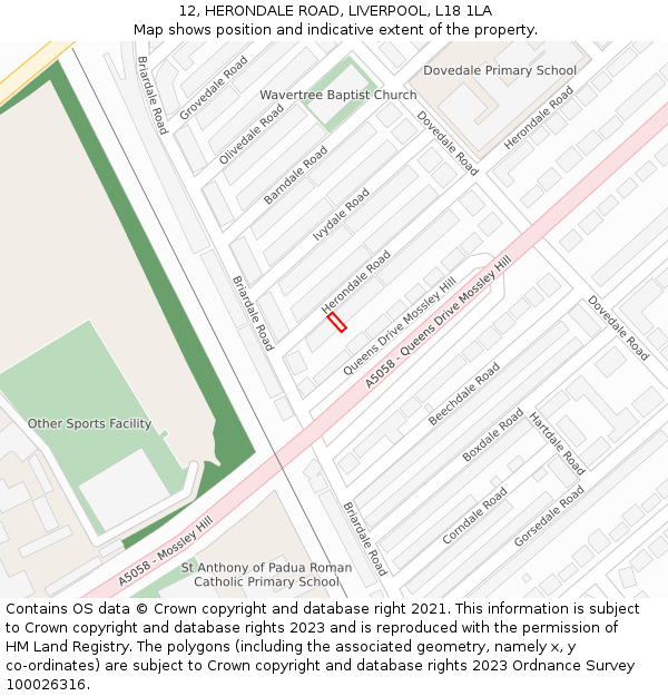 12, HERONDALE ROAD, LIVERPOOL, L18 1LA: Location map and indicative extent of plot