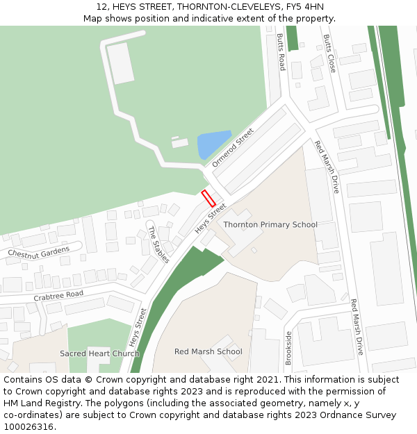 12, HEYS STREET, THORNTON-CLEVELEYS, FY5 4HN: Location map and indicative extent of plot